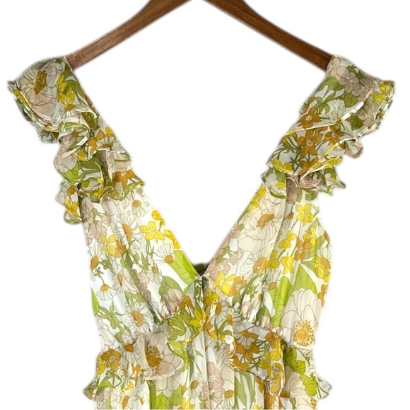 Aakaa Long Floral Dress with Dramatic Ruffle and Bow Back Maxi Length Size Small - Picture 11 of 16